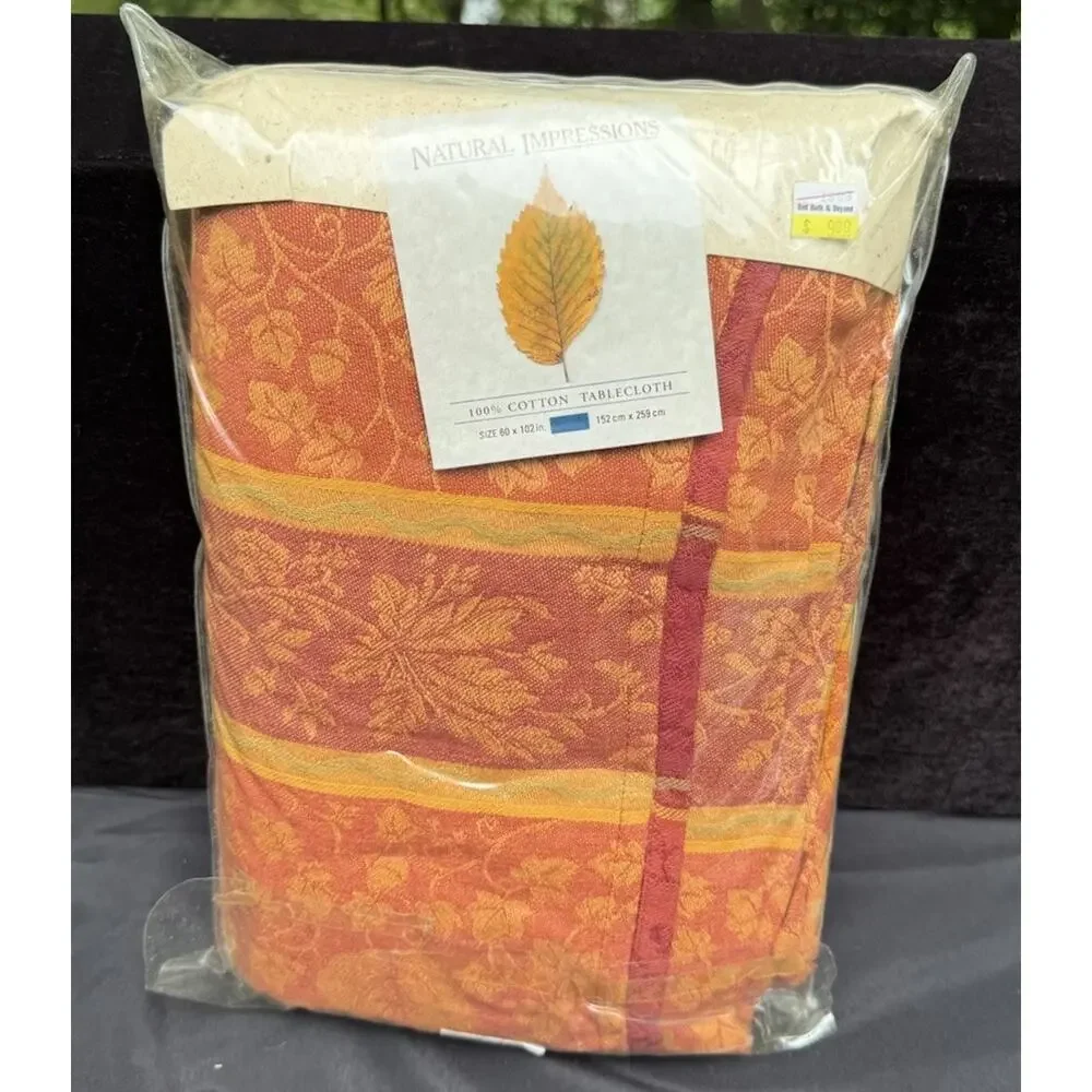 New Vtg Natural Impressions Fall Thanksgiving Cotton Tablecloth 60